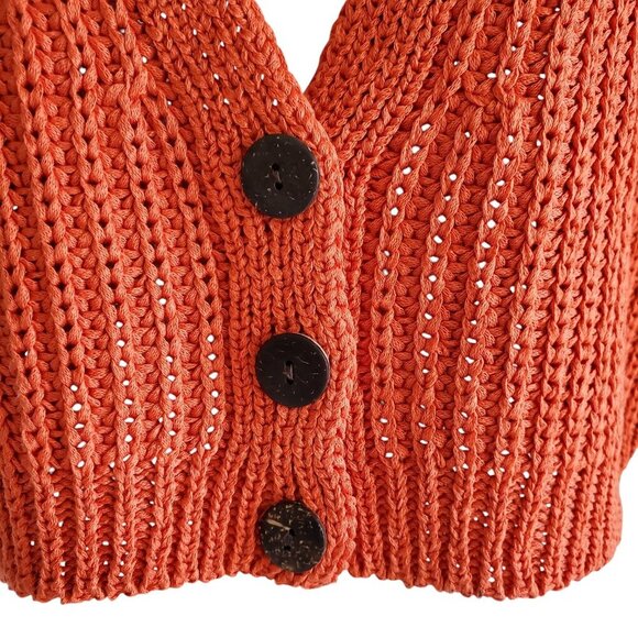 Zara Cropped Orange Knit Sleeveless 3 Button Vest / Cardigan Size S - Picture 5 of 11
